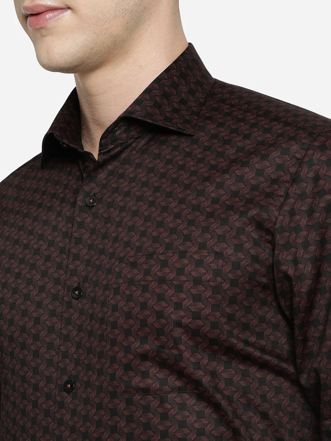 Maroon & Black Printed Slim Fit Formal Shirt | Metal