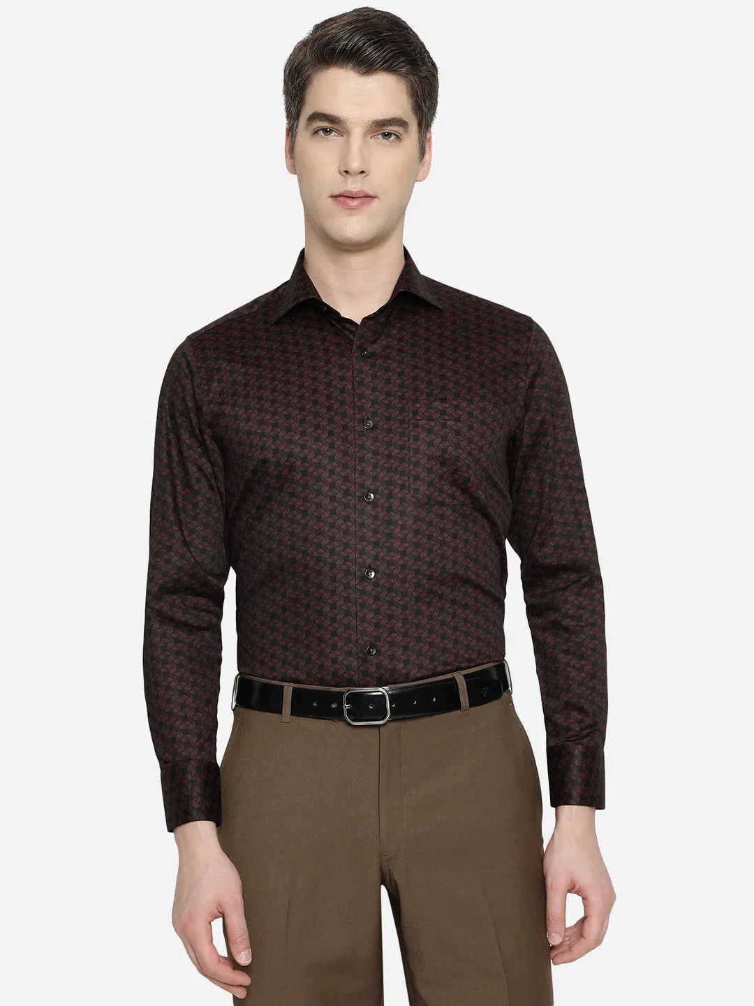 Maroon & Black Printed Slim Fit Formal Shirt | Metal