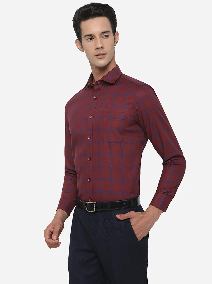 Maroon & Blue Checked Slim Fit Formal Shirt | Metal