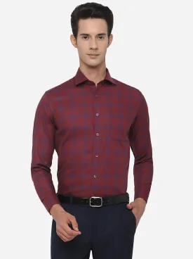 Maroon & Blue Checked Slim Fit Formal Shirt | Metal