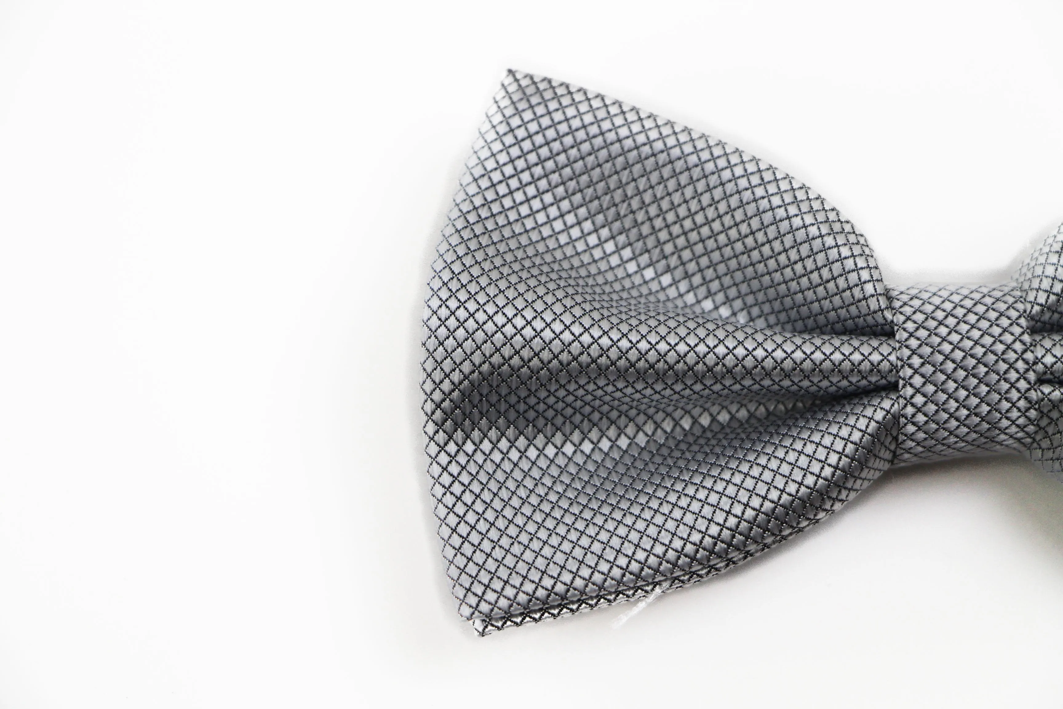 Mens Silver Grey Plain Coloured Checkered Bow Tie