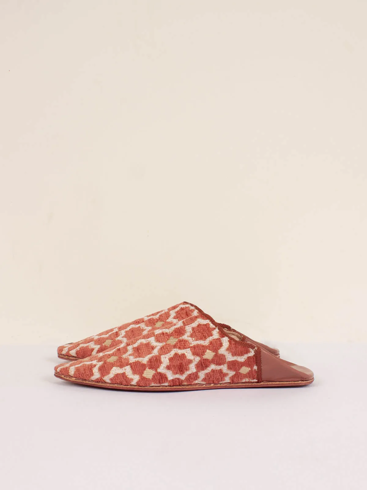 Terracotta Moroccan Star Brocade Pointed Babouche Slippers