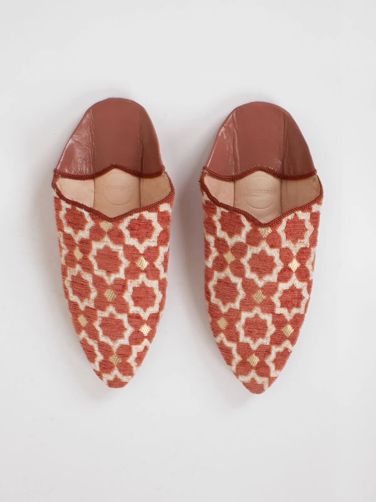 Terracotta Moroccan Star Brocade Pointed Babouche Slippers