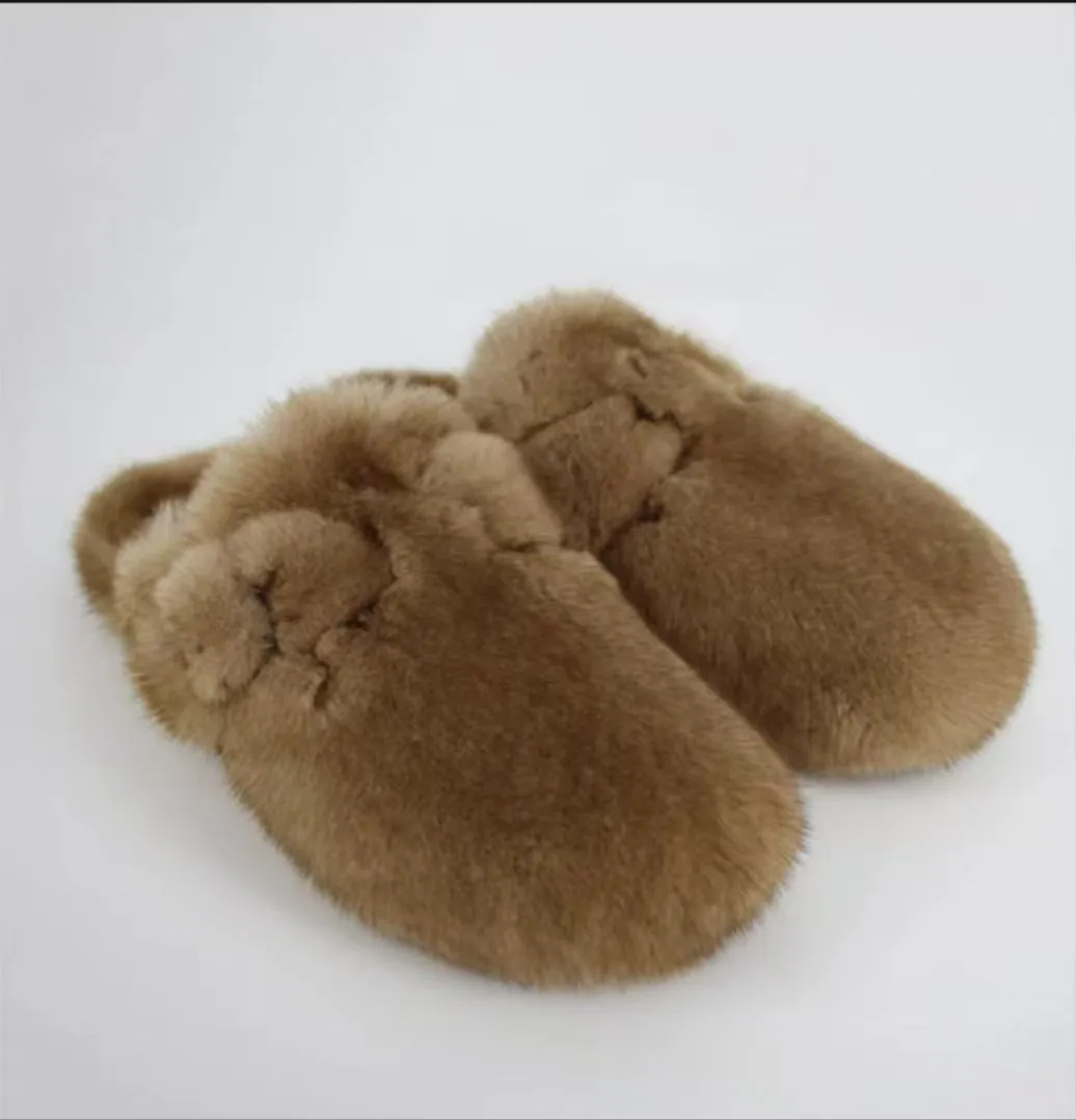 New Style Fur Slippers Ladies Winter Warm Shoes Real Mink Fur Slippers Household Furry Closed ToFlat Shoes