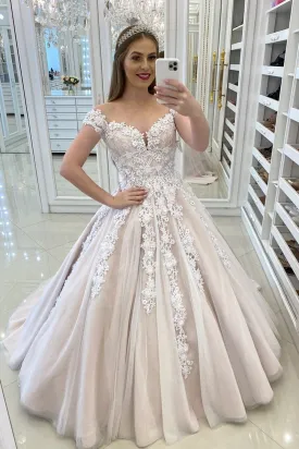 Off Shoulder Champagne Lace Long Prom Dresses,Sexy Formal Dress,Floor Length Evening Dress