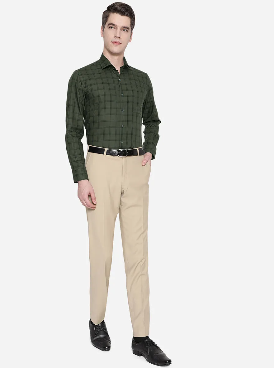 Olive Green Checked Slim Fit Formal Shirt | JadeBlue