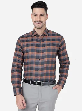 Orange & Black Checked Slim Fit Formal Shirt | Metal