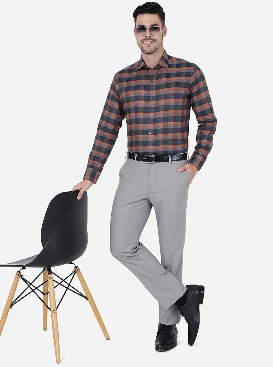 Orange & Black Checked Slim Fit Formal Shirt | Metal