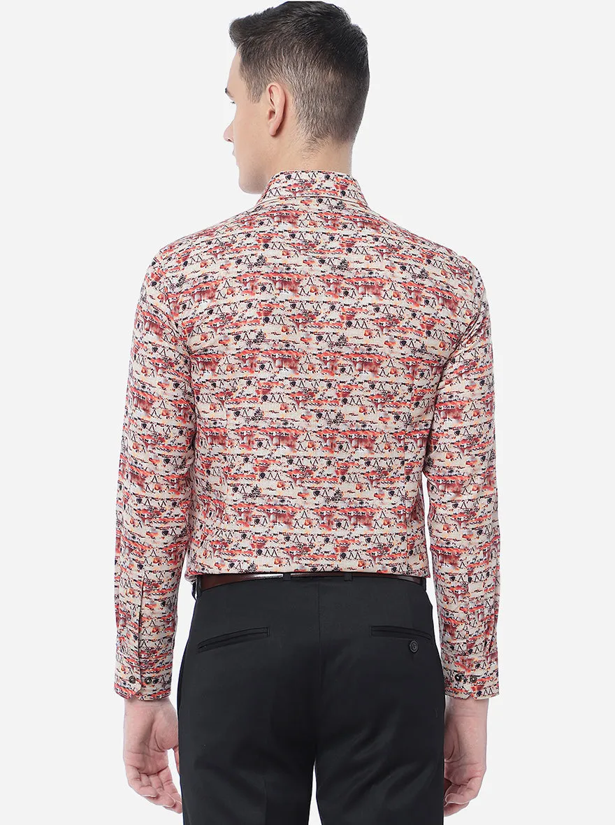 Orange Printed Slim Fit Party Wear Shirt | Greenfibre