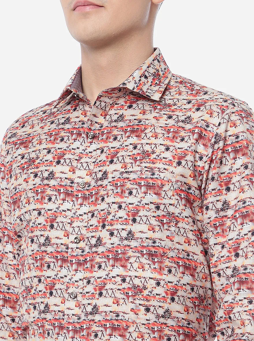 Orange Printed Slim Fit Party Wear Shirt | Greenfibre