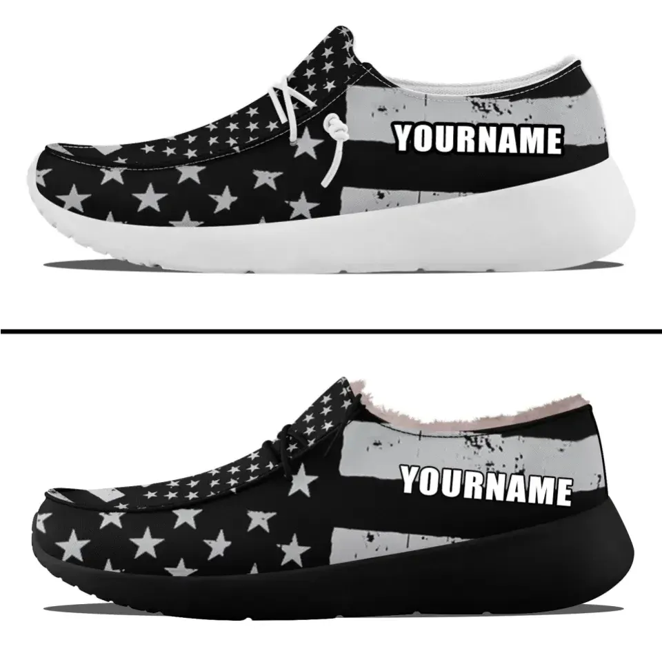 Personalized Patriotic Canvas Slip-On Sneakers, Custom USA Flag Design Loafer Shoes, Buy One Get One Gift,ZH-240202305-6bb