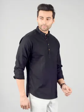 Phantom Black Solid Slim Fit Short Kurta | Greenfibre