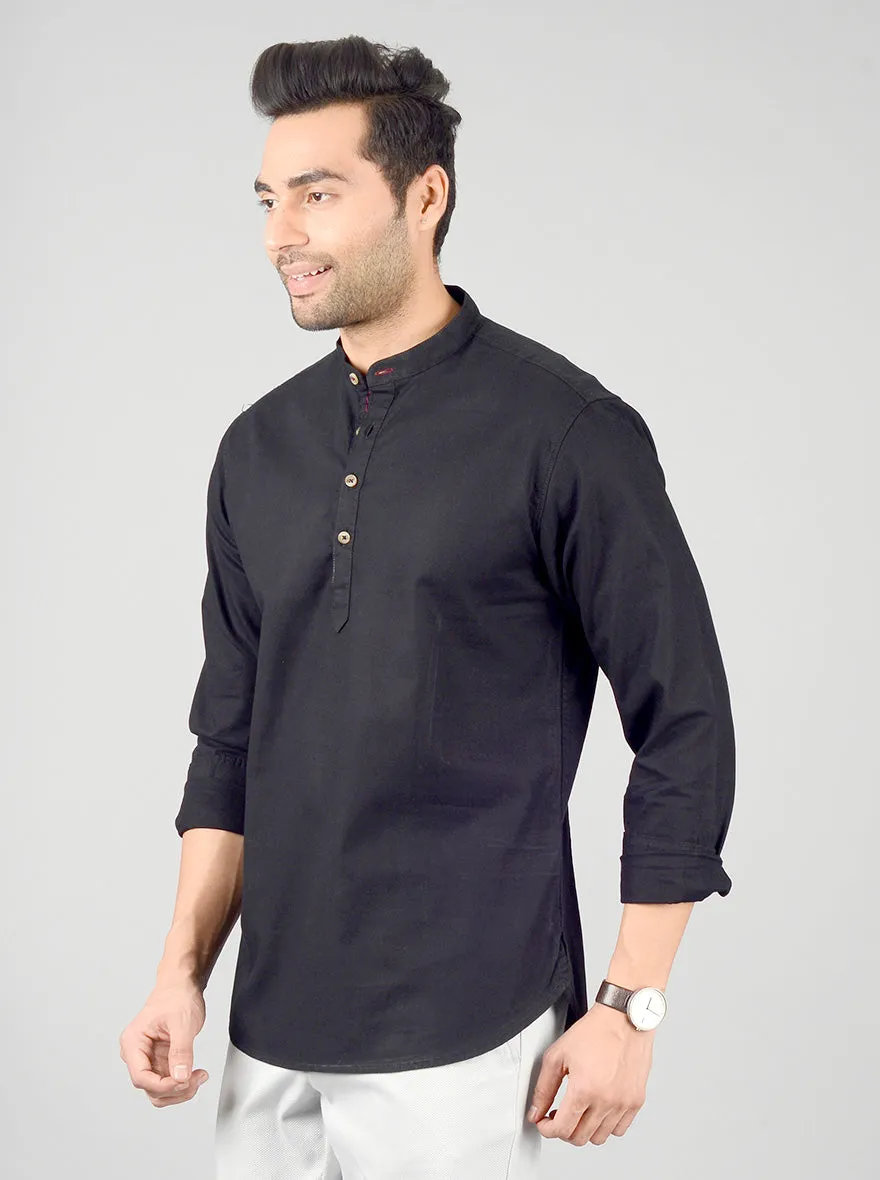 Phantom Black Solid Slim Fit Short Kurta | Greenfibre