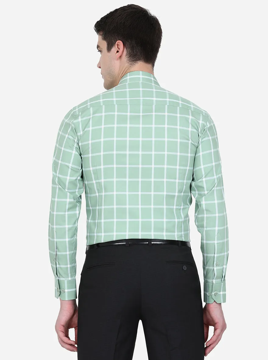 Pista Green Checked Slim Fit Formal Shirt | JadeBlue