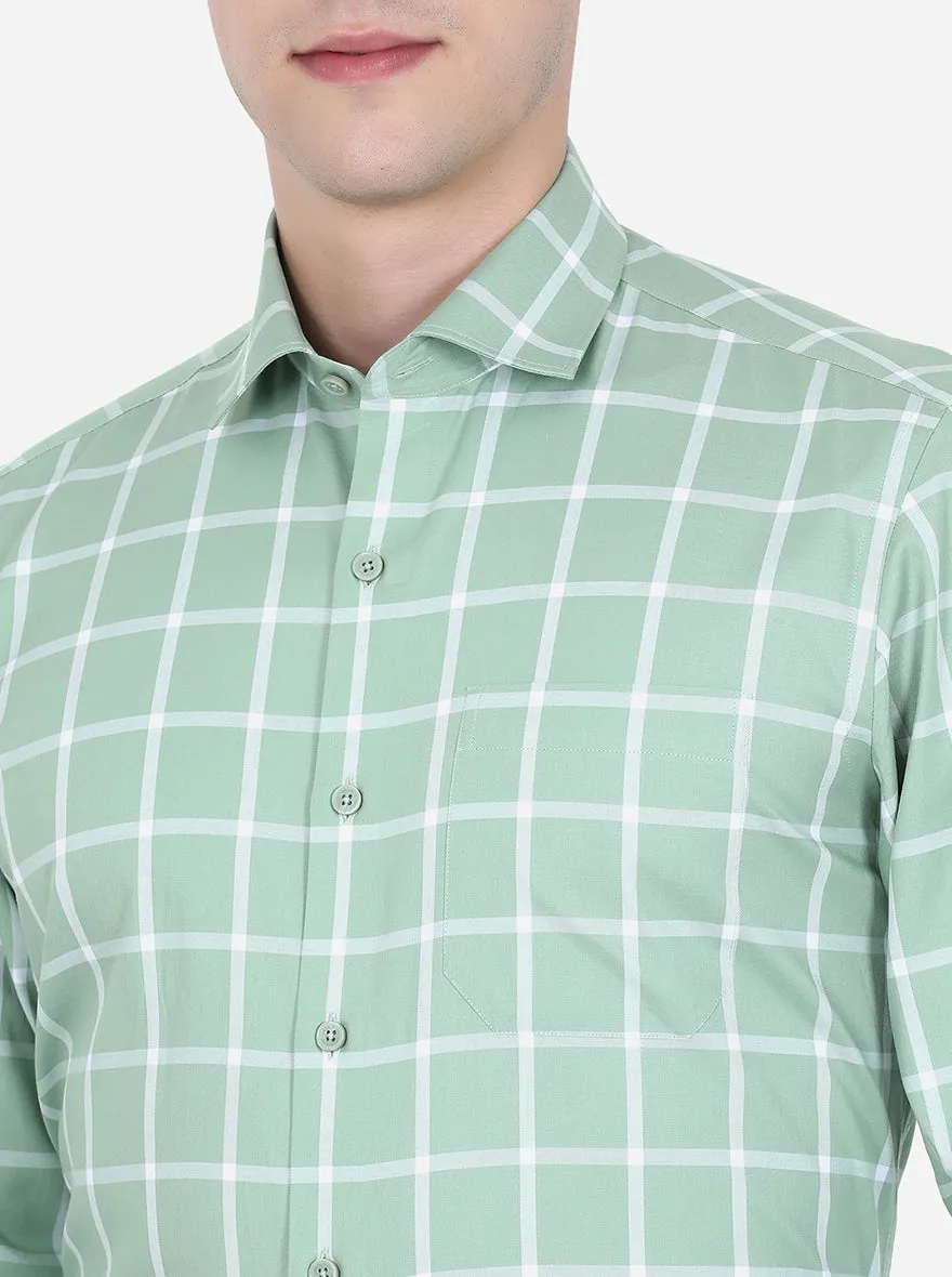 Pista Green Checked Slim Fit Formal Shirt | JadeBlue