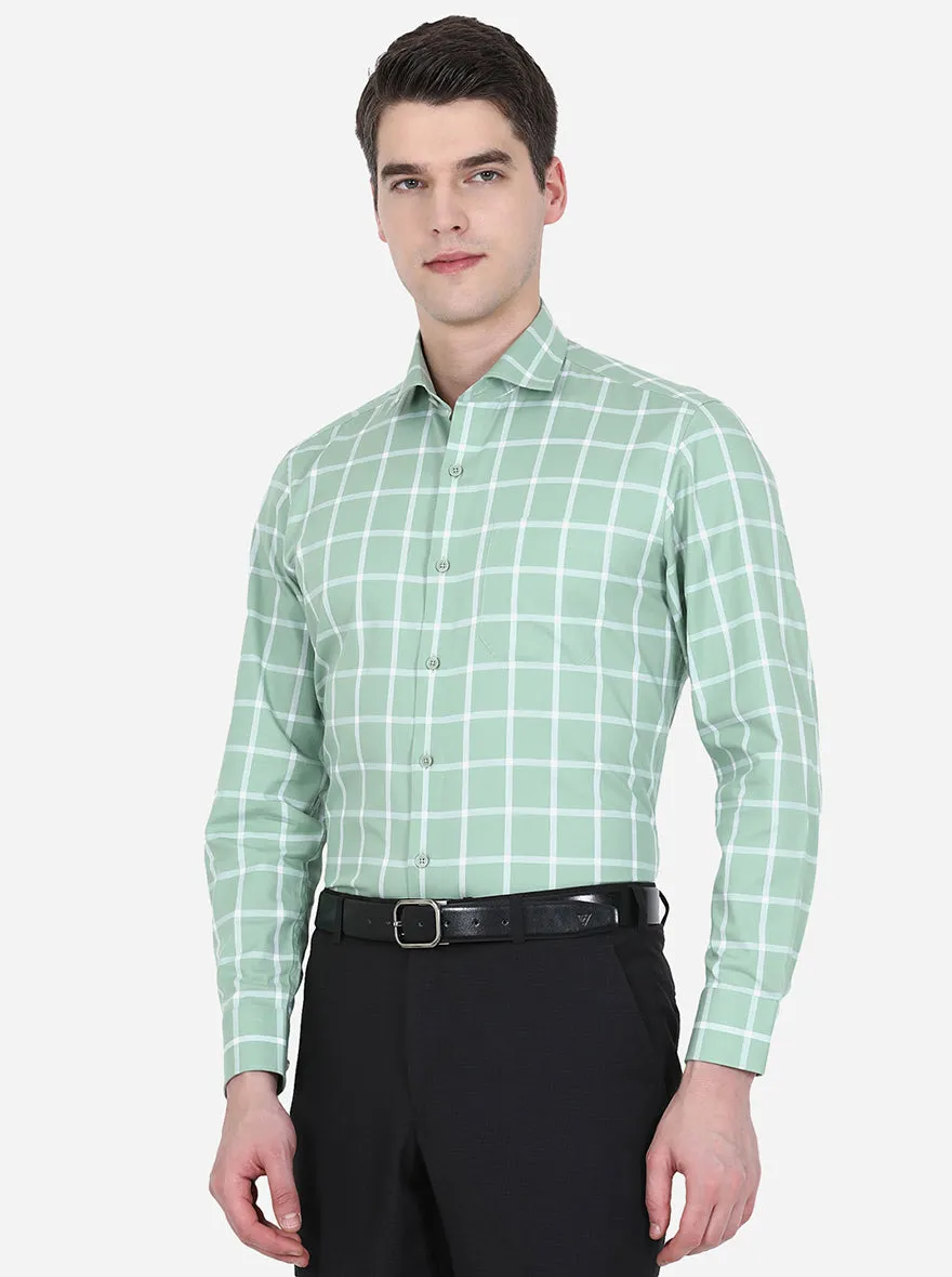 Pista Green Checked Slim Fit Formal Shirt | JadeBlue