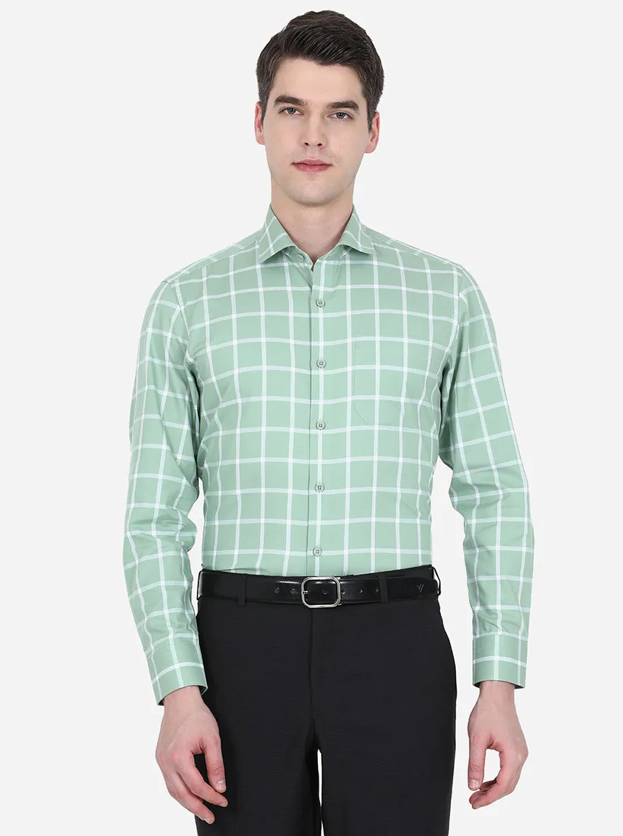 Pista Green Checked Slim Fit Formal Shirt | JadeBlue