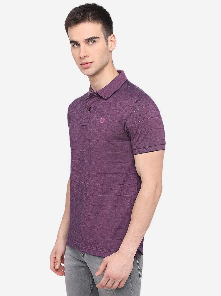 Purple Striped Slim Fit Polo T-Shirt | Greenfibre