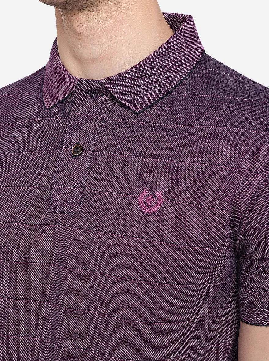 Purple Striped Slim Fit Polo T-Shirt | Greenfibre