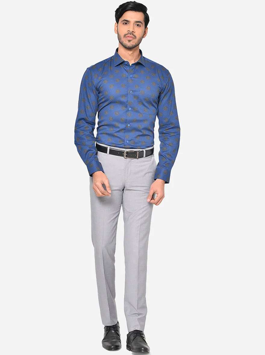 Royal Blue Printed Slim Fit Formal Shirt | Metal