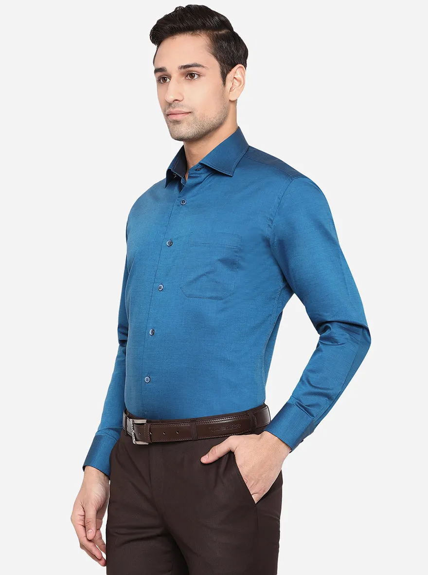 Royal Blue Solid Slim Fit Formal Shirt | Metal