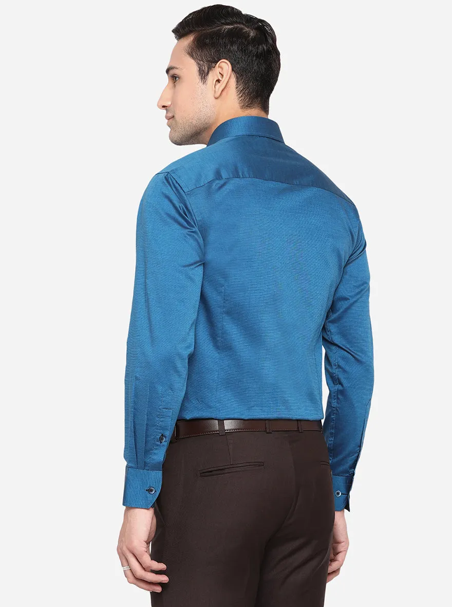 Royal Blue Solid Slim Fit Formal Shirt | Metal