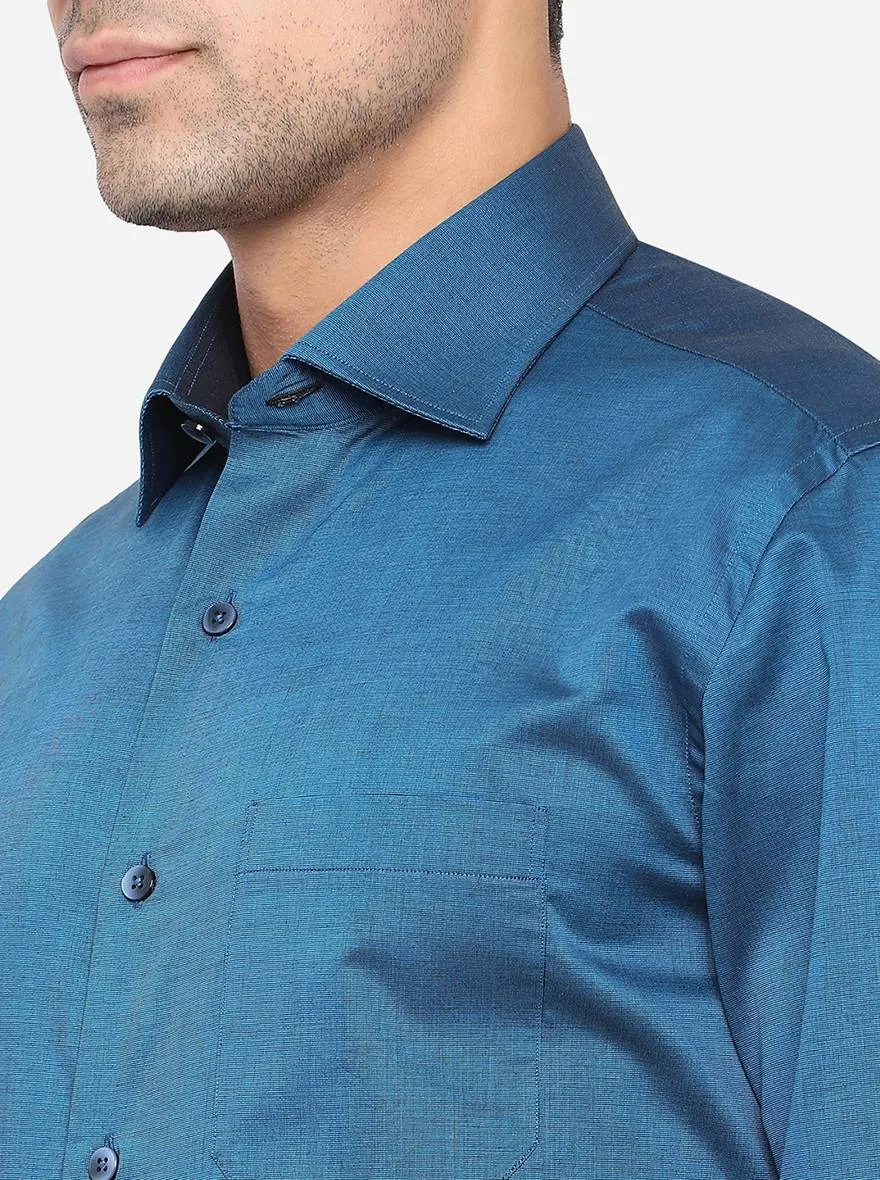 Royal Blue Solid Slim Fit Formal Shirt | Metal