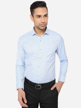 Sky Blue & White Striped Slim Fit Formal Shirt | Greenfibre