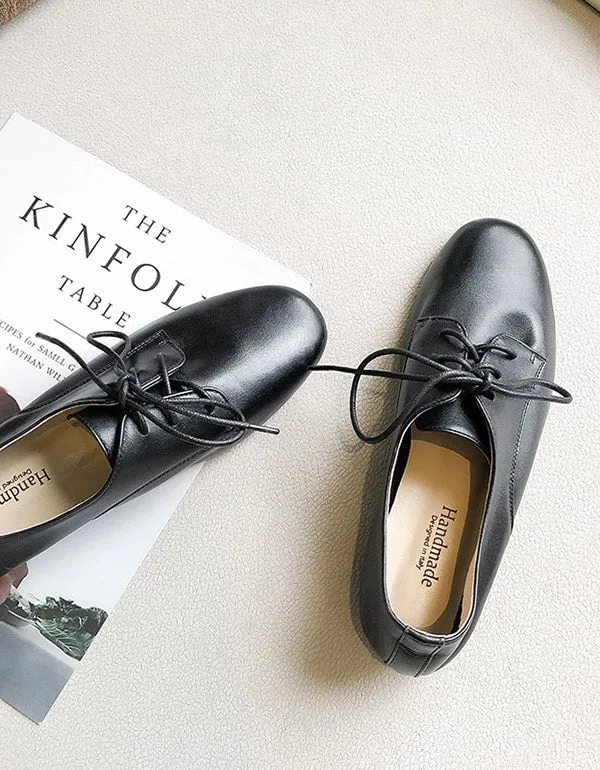 Spring Soft Leather Lace-up British Style Flats