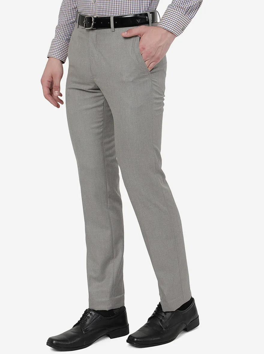 Steel Grey Solid Slim Fit Formal Trouser | Metal