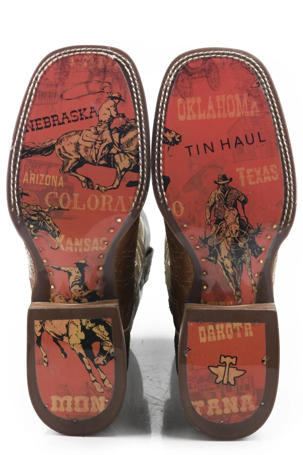 Tin Haul Mens Tan Leather In Stitches Cowboy Heritage Cowboy Boots