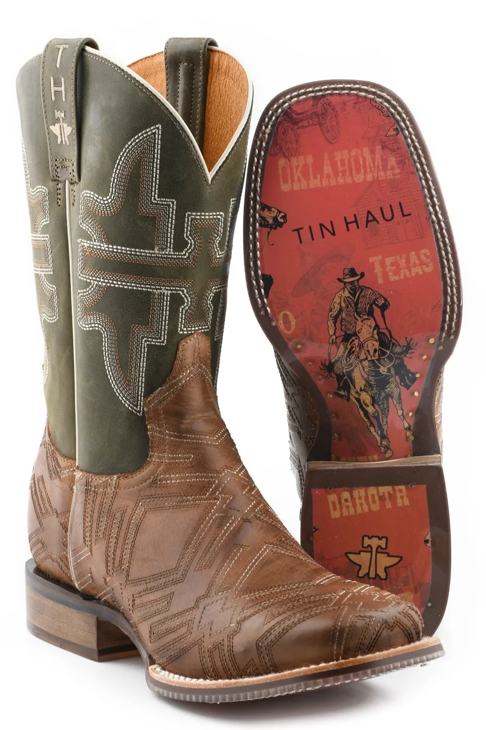 Tin Haul Mens Tan Leather In Stitches Cowboy Heritage Cowboy Boots