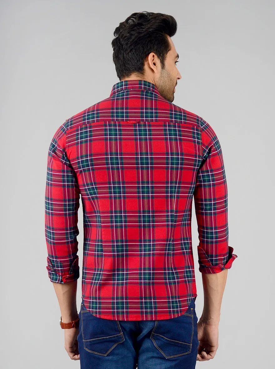 True Red Checked Slim Fit Casual Shirt | Greenfibre