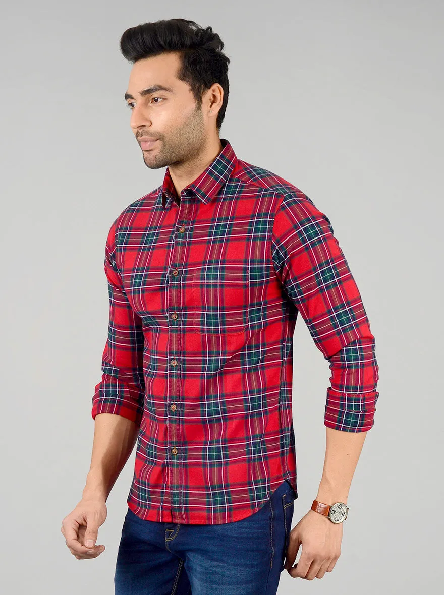 True Red Checked Slim Fit Casual Shirt | Greenfibre