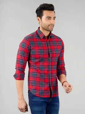 True Red Checked Slim Fit Casual Shirt | Greenfibre