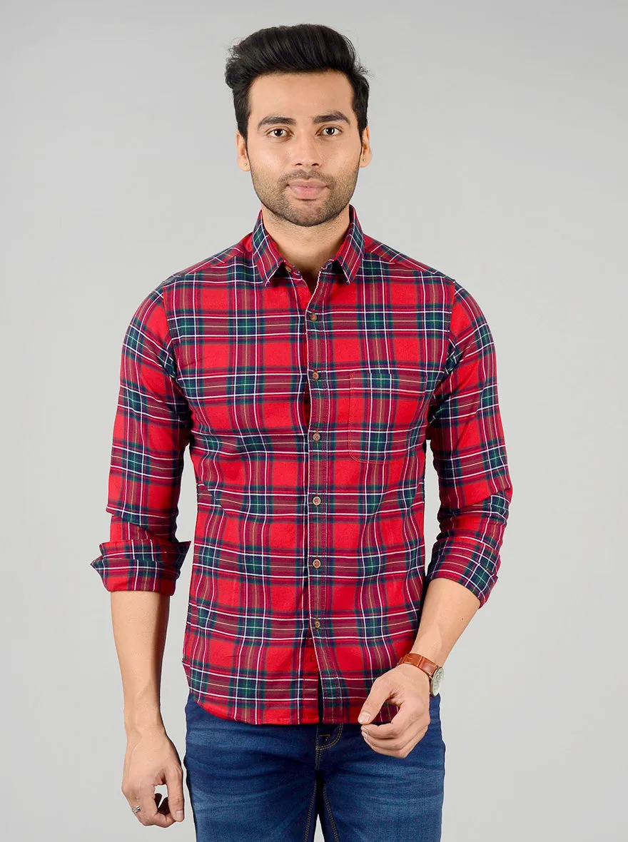 True Red Checked Slim Fit Casual Shirt | Greenfibre