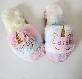 Unicorn Monogram slippers/ Unicorn Birthday slippers , Unicorn girls slippers/wo