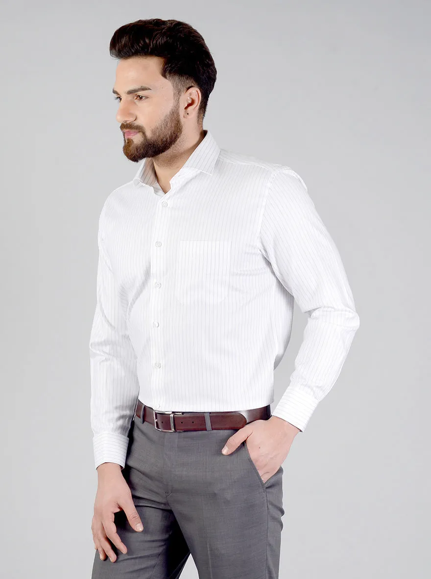 White & Blue Striped Regular Fit Formal Shirt | JadeBlue