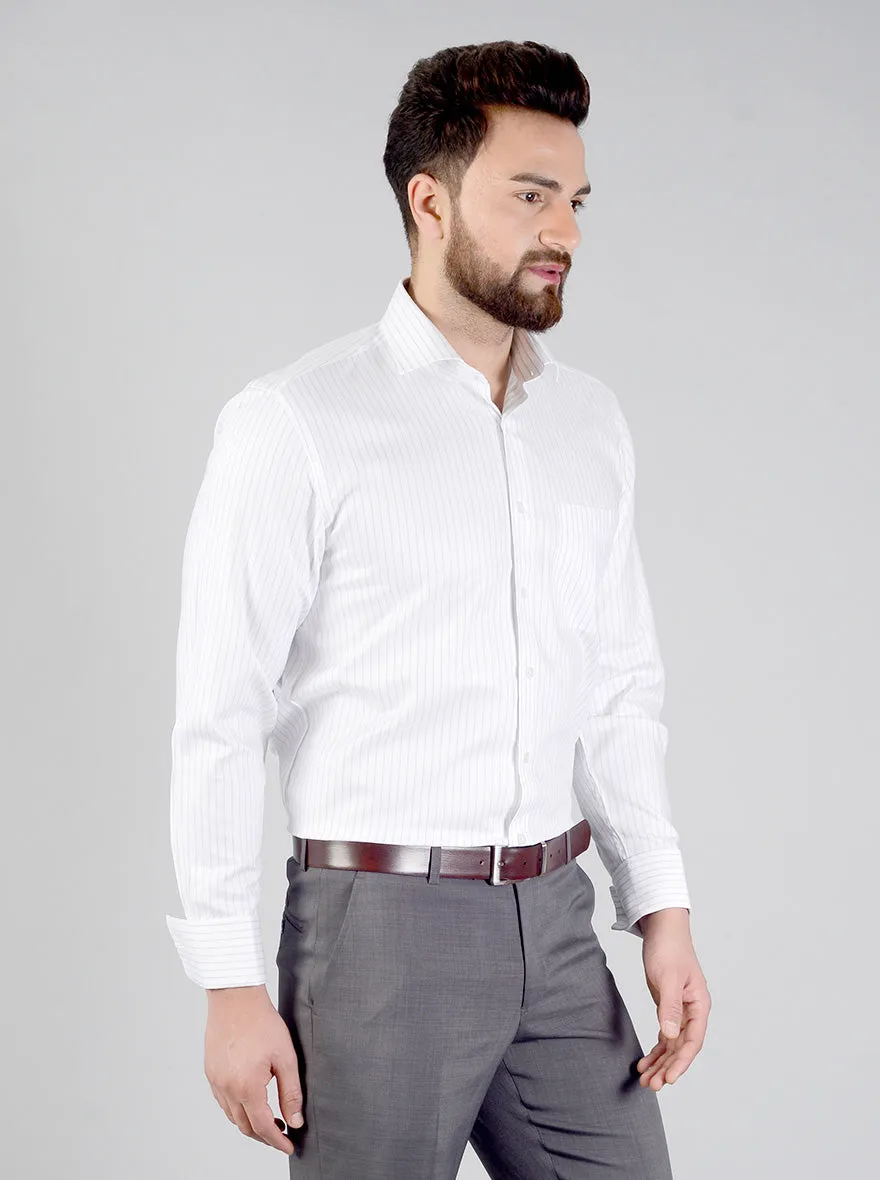 White & Blue Striped Regular Fit Formal Shirt | JadeBlue