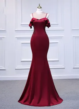 Wine Red Mermaid Sweetheart Straps Long Formal Dress Wine Red Prom Dress