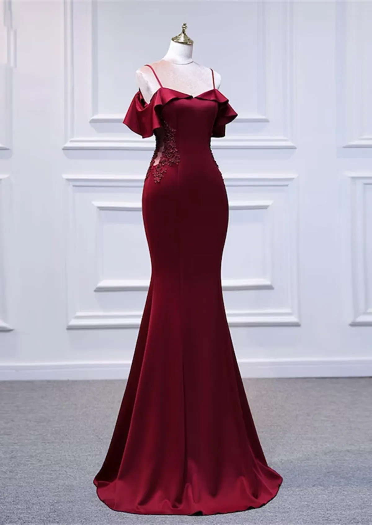 Wine Red Mermaid Sweetheart Straps Long Formal Dress Wine Red Prom Dress