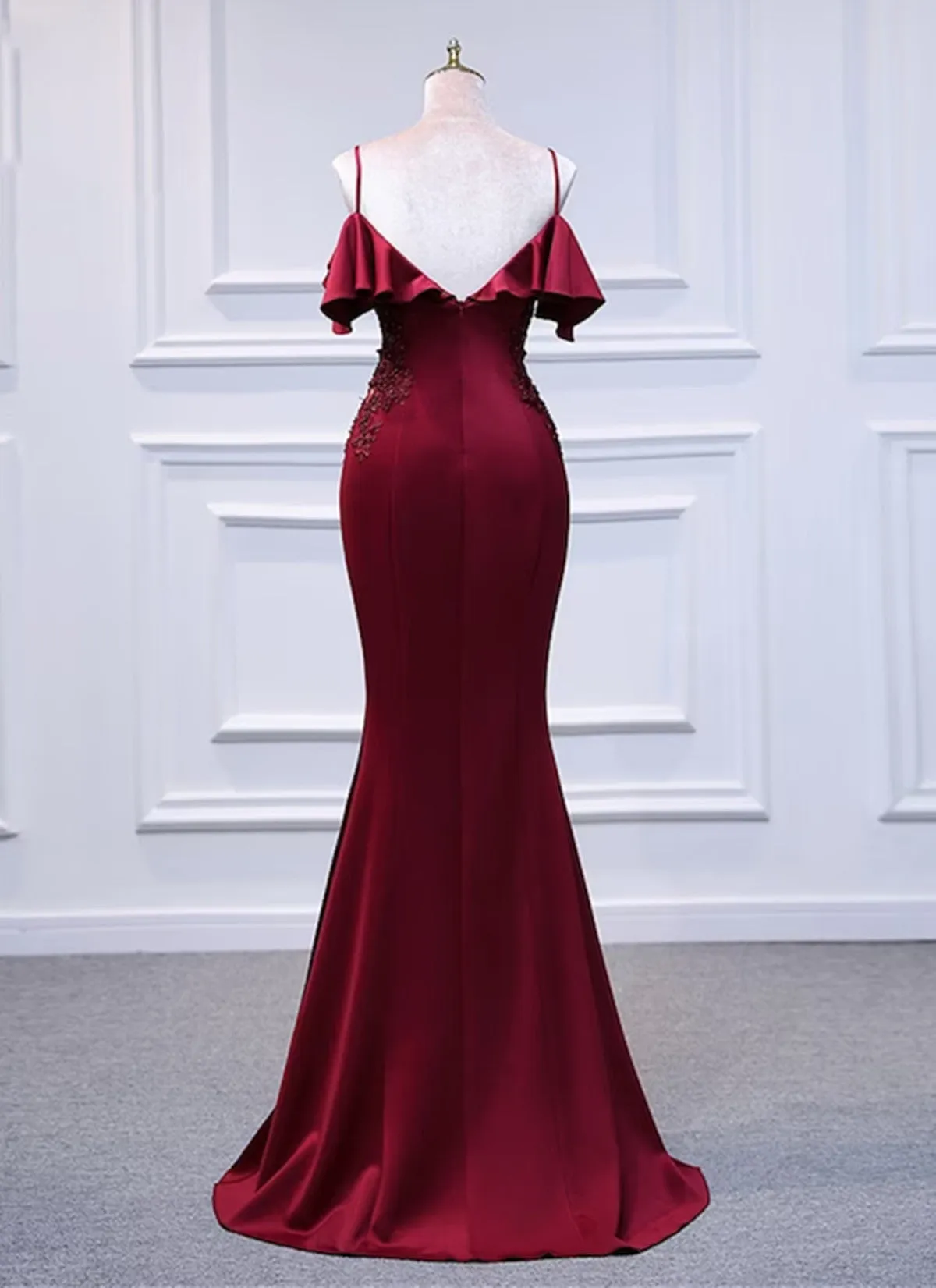 Wine Red Mermaid Sweetheart Straps Long Formal Dress Wine Red Prom Dress